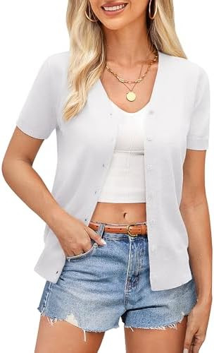 GRACE KARIN Womens Short Sleeve Cardigan Sweaters 2026 Summer Lightweight Cropped Cardigan V Neck... | Amazon (US)