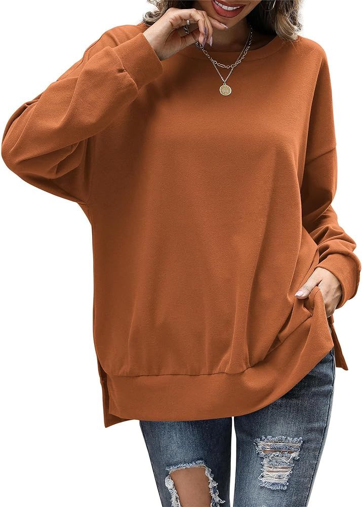 Florboom Womens Oversized Sweatshirts Crew Neck Long Sleeve Tunic Top Casual Fall Soft Pullover | Amazon (US)