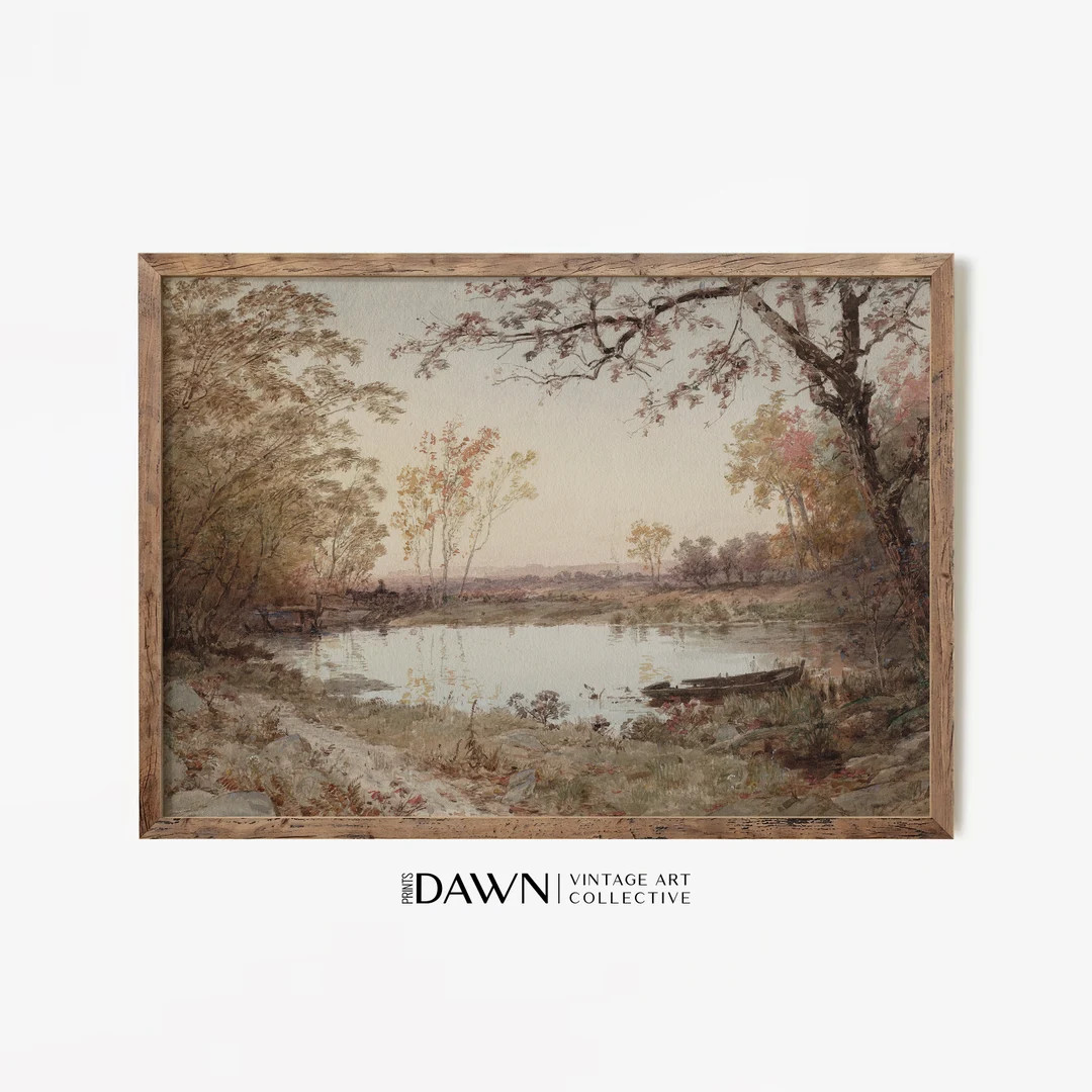 Neutral Forest Watercolor Painting Muted Fall Landscape Print Vintage Printable Art & Samsung Fra... | Etsy (US)