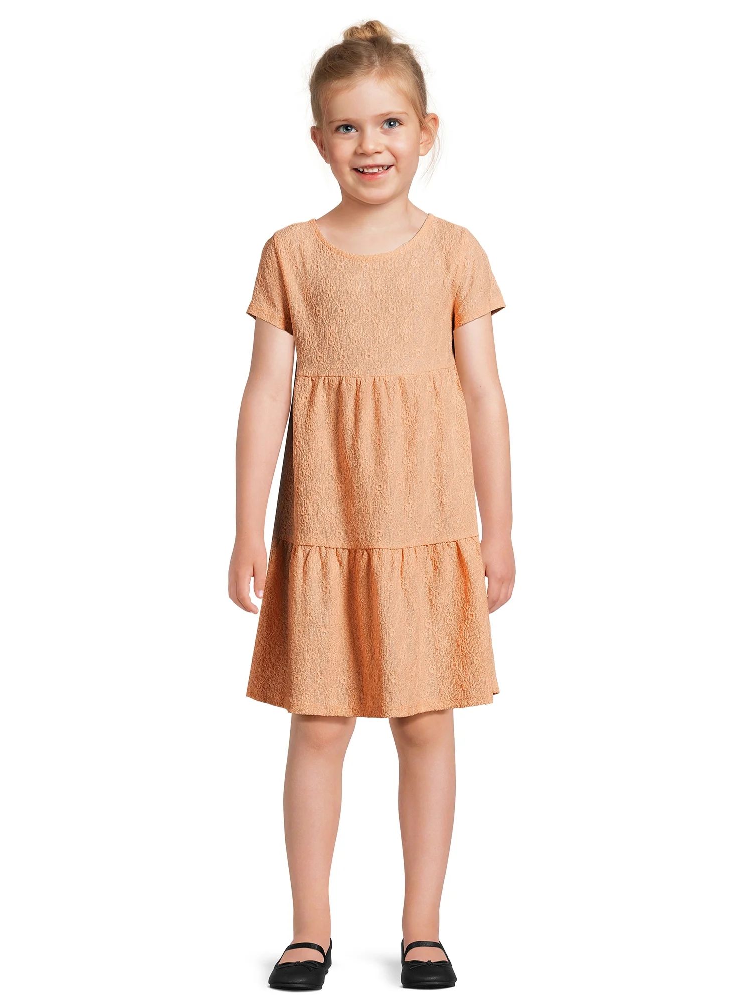 Wonder Nation Girls Tiered Eyelet Dress with Short Sleeves, Size 4-18 & Plus | Walmart (US)