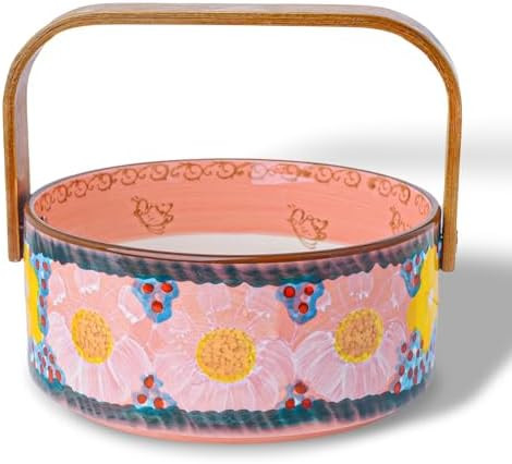 Handmade Fruit Berry Basket, Candy Bowl with Handle, 20 oz (Glazed Pink) | Amazon (US)