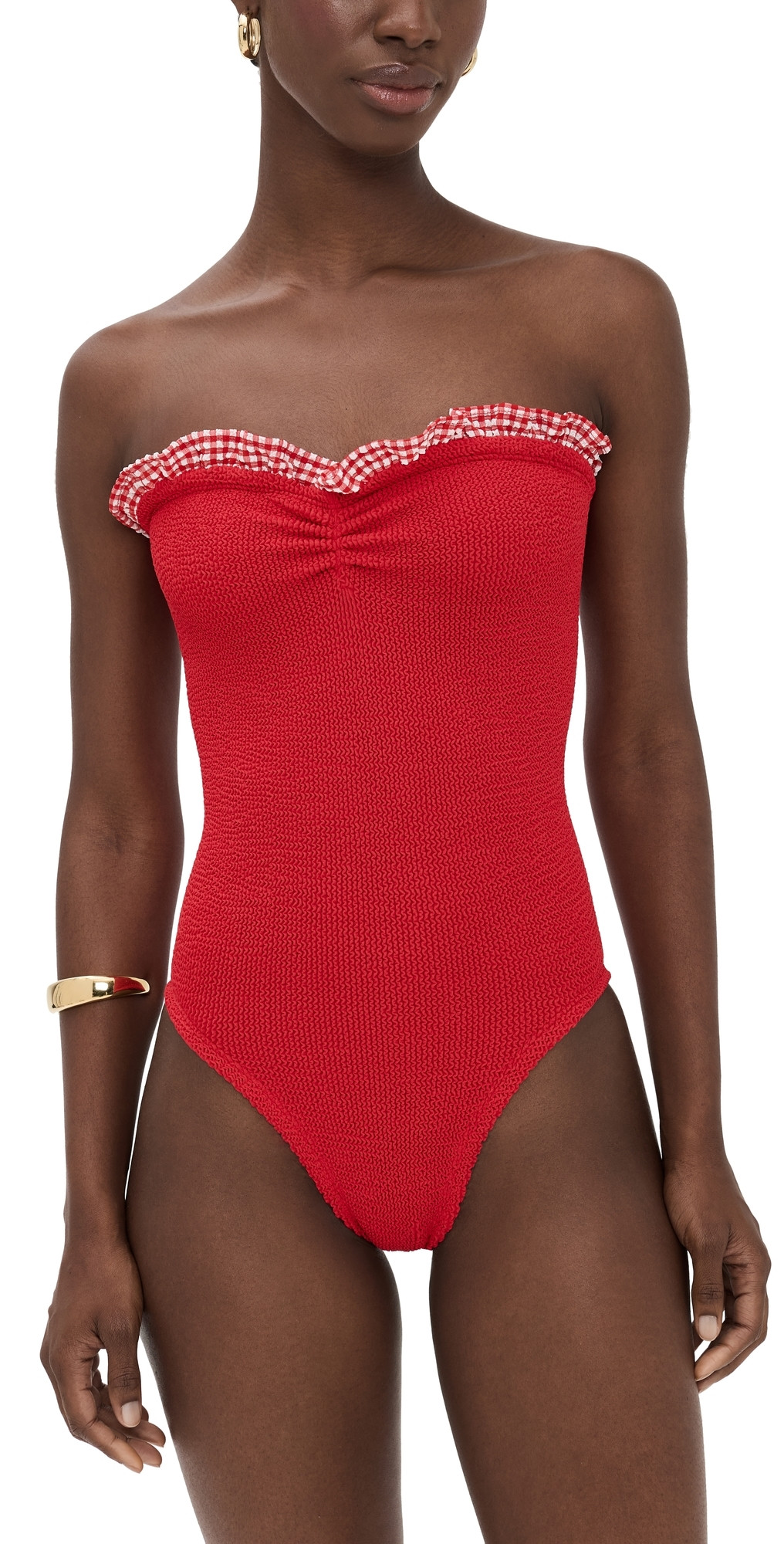 Hunza G Gingham One Piece Red/Red One Size | Shopbop