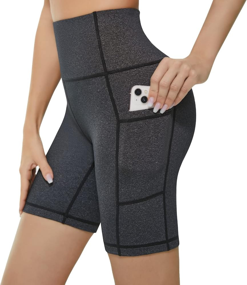 KKB Women's 8''/5'' High Waist Active Wear Shorts Yoga Leggings, Tummy Control Workout Shorts Sid... | Amazon (US)