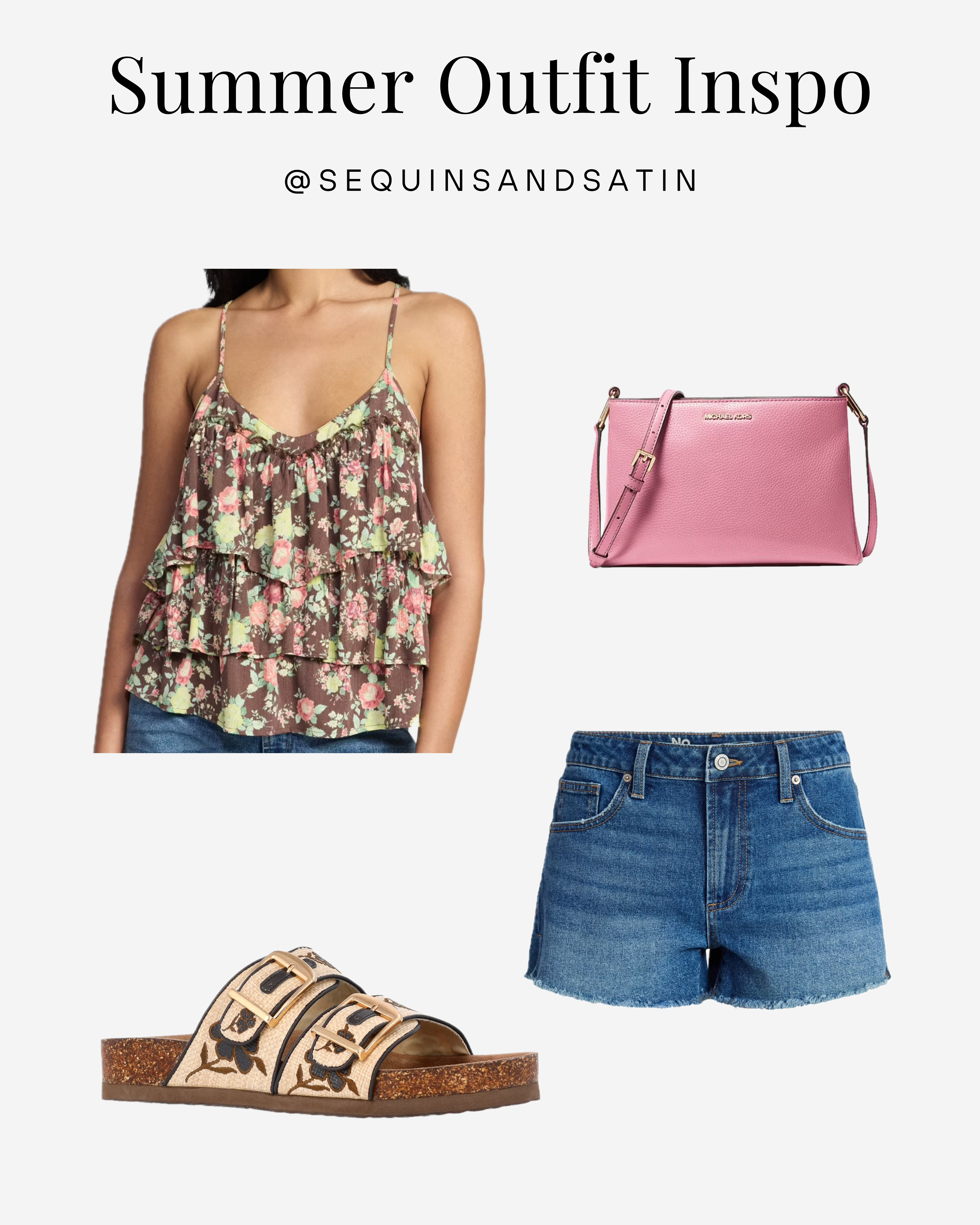 Casual summer outfit inspo! walmart summer outfits, summer outfits, walmart summer finds, walmart clothing, walmart fashion finds, floral top outfits, denim shorts outfits, sandals outfits, birkenstock dupes, casual summer outfit ideas, summer ootd, affordable fashion, affordable summer fashion, stretchy denim shorts 

 #LTKootd #LTKSeasonal
