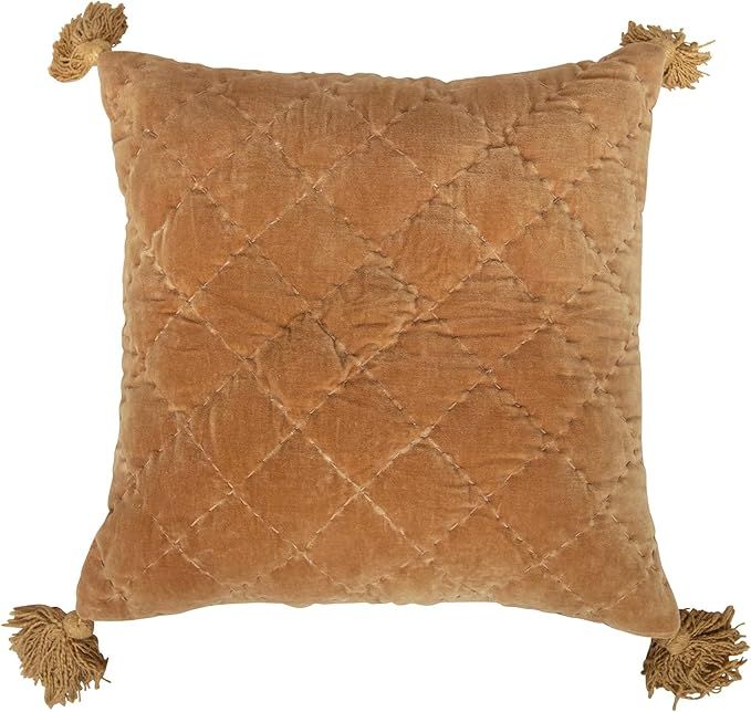 Creative Co-Op 20" Square Quilted Velvet Kantha Stich & Tassels Pillow, Saffron | Amazon (US)