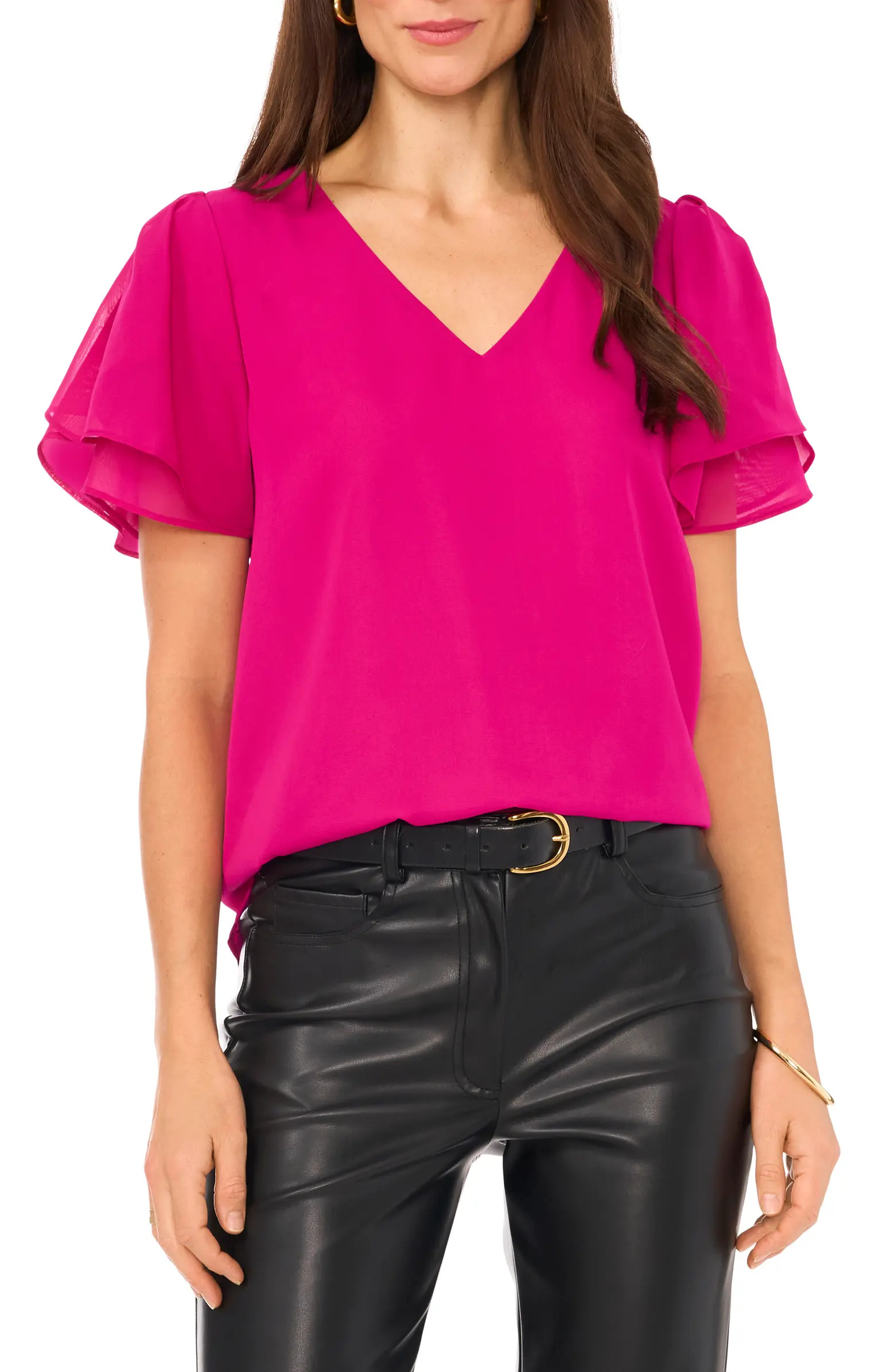 V-Neck Tulip Sleeve Chiffon Top | Nordstrom