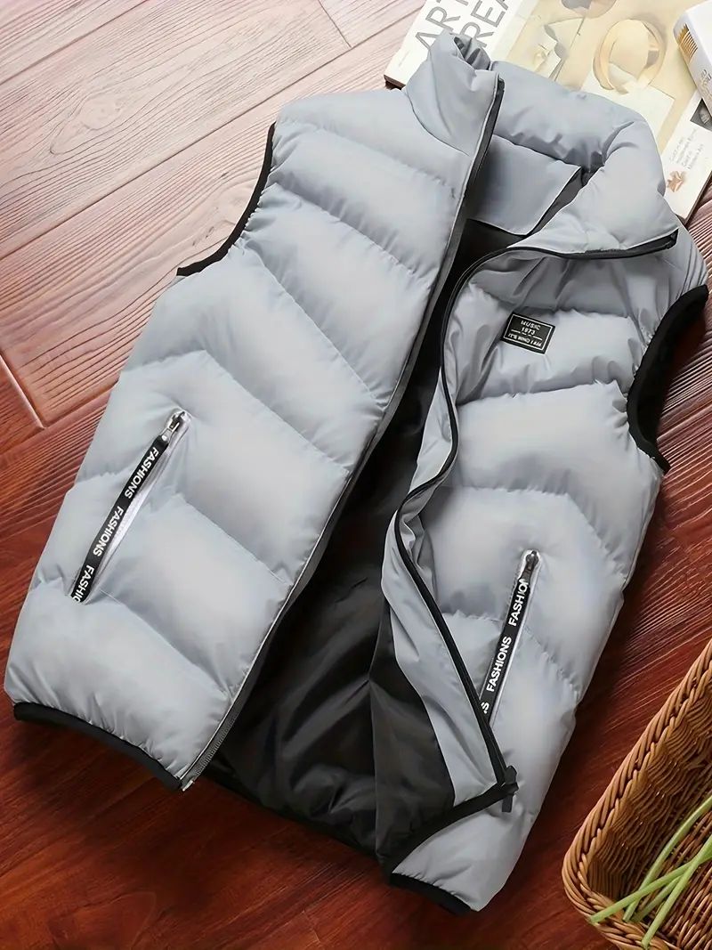 Warm Winter Vest, Men's Casual Zipper Pockets Stand Collar Zip Up Vest For Fall Winter | Temu Affiliate Program