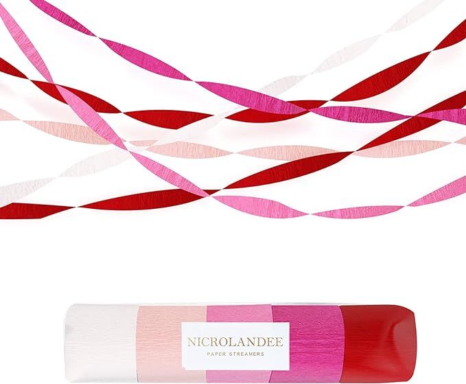 NICROLANDEE 5 Rolls Pink Red White Crepe Paper Streamers for Wedding, Birthday, Valentine's Day D... | Amazon (US)