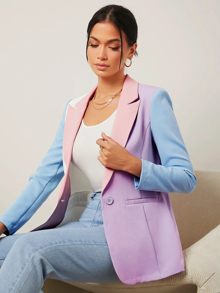 SHEIN Unity Colorblock Single Button Blazer | SHEIN