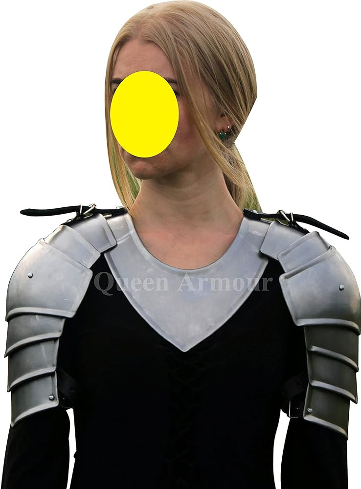 Pair of pauldrons with Gorget LARP pauldrons Shoulders Female Fantasy Armor LARP Armor Silver armor shoulder knight armor medieval armor crusader costume leather armor knight helmet | Amazon (US)