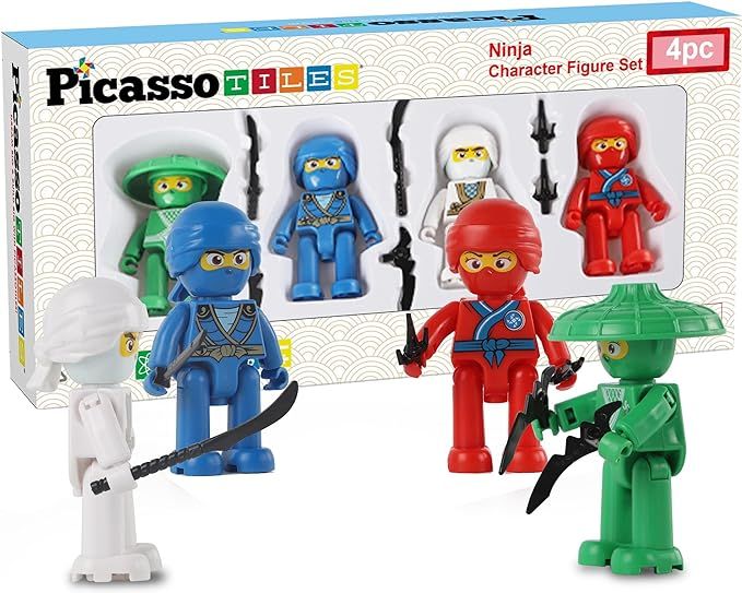 Picasso Toys Magnetic Figures 4 Piece Ninja Character Action Building Block Tiles Toddler Toy Set... | Amazon (US)