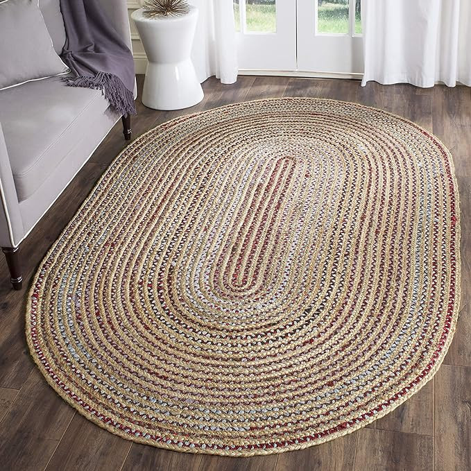 SAFAVIEH Cape Cod Collection Area Rug - 6' x 9' Oval, Natural & Multi, Handmade Boho Braided Jute... | Amazon (US)