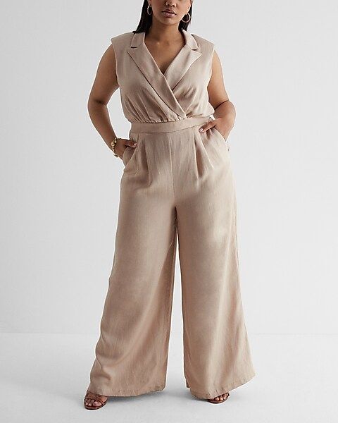 Linen-Blend Wide Leg Blazer Jumpsuit | Express
