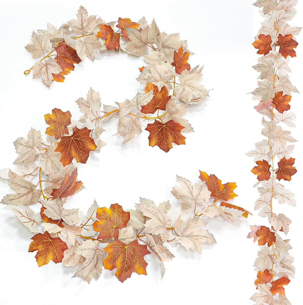 2 Pack Fall Maple Leafed Garland Thanksgiving Decorations, Total 11.8Ft Artificial Hanging Vine F... | Amazon (US)