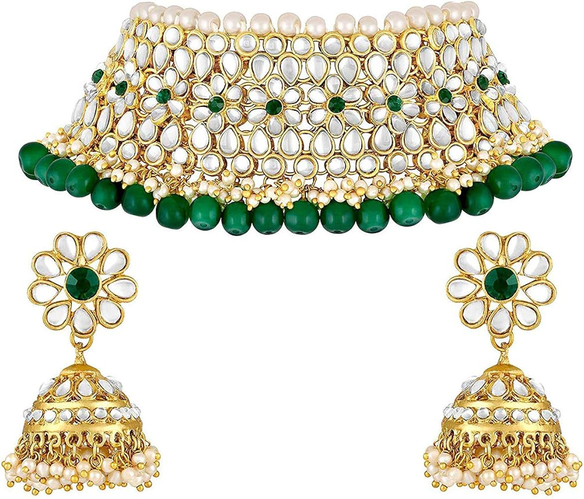 Aheli Wedding Party Wear Kundan Faux Pearl Choker Necklace Earring Traditional Jewelry Set for Wo... | Amazon (US)