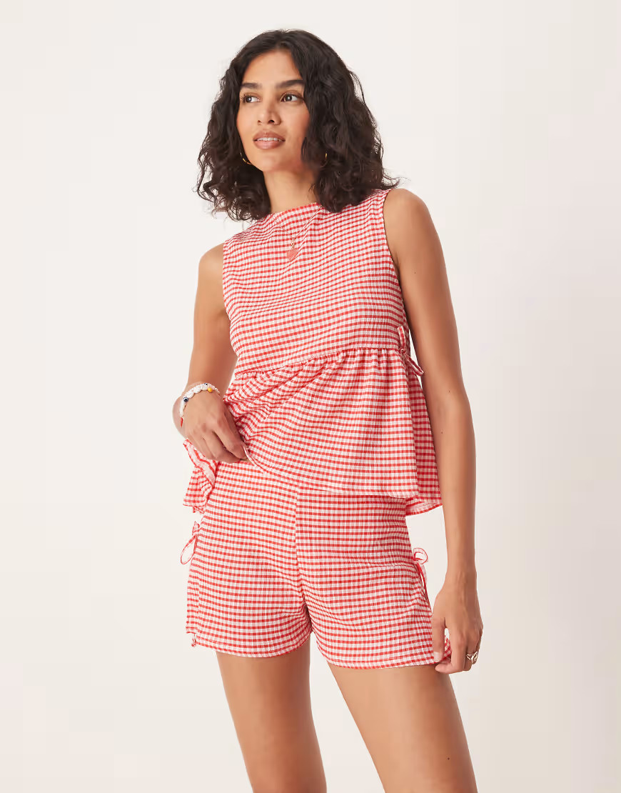ASOS DESIGN tie detail shorts in red gingham - part of a set | ASOS (Global)