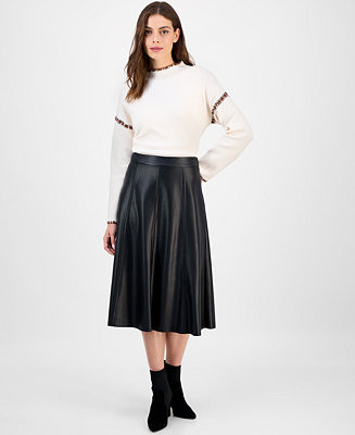 T Tahari Women's Faux-Leather A-Line Skirt - Macy's | Macy's