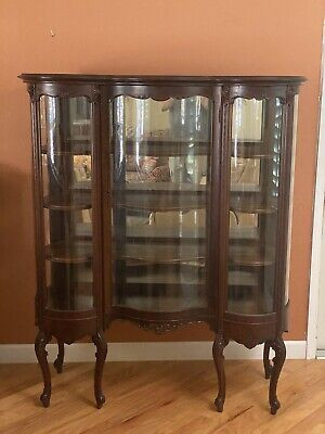 Louis IV French Serpentine Curio China Cabinet Cabriole Leg Curved Glass Antique  | eBay | eBay AU
