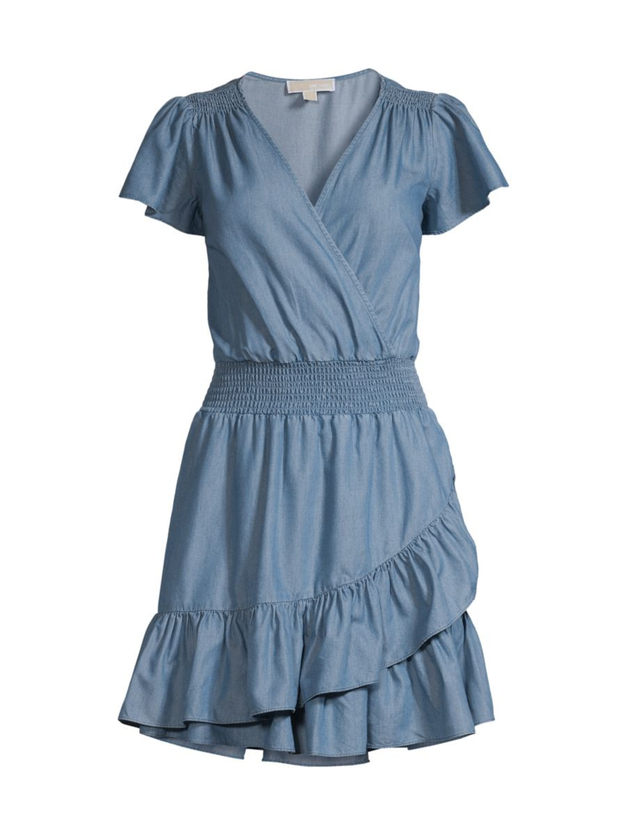 Chambray Ruffle Mini Dress | Saks Fifth Avenue