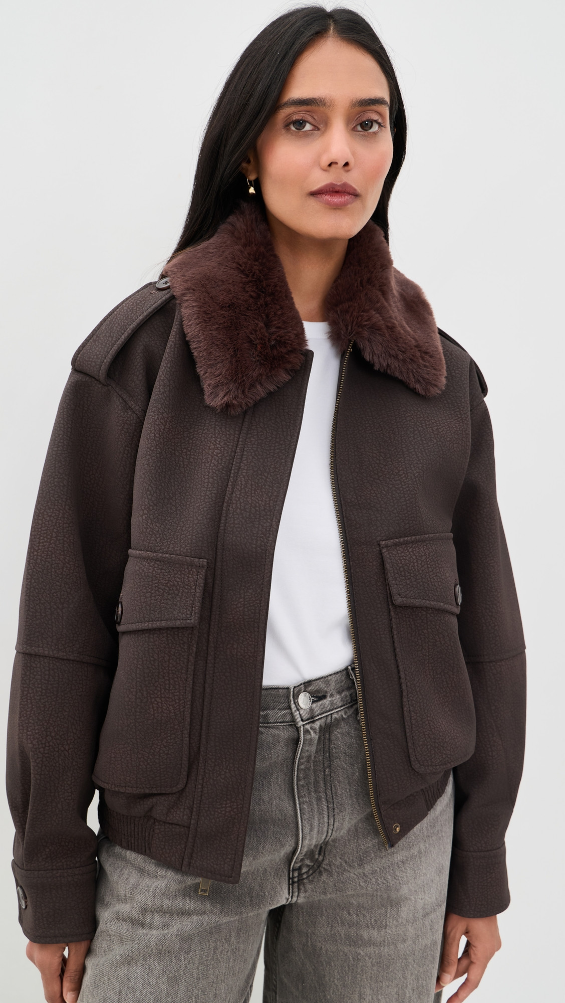 Good American The Better Than Leather Faux Leather Bomber Jacket Espresso L | Shopbop
