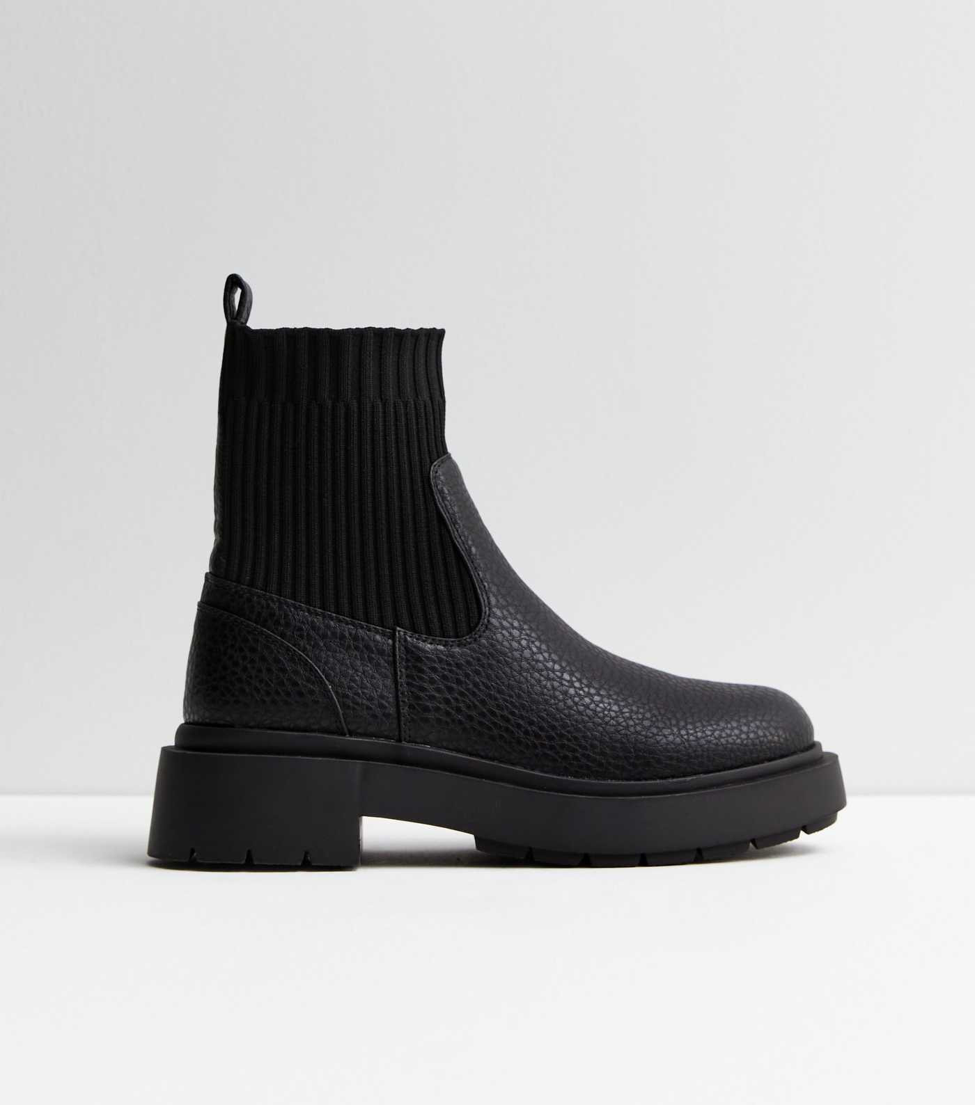 Black Leather-Look Chunky Chelsea Knit Sock Boots
						
						Add to Saved Items
						Remove fr... | New Look (UK)