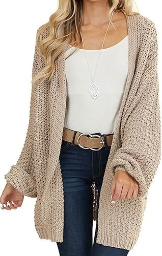 Maroway Womens Cardigan Solid Color Long Sleeve Open Front Chunky Knit Sweater Outwear | Amazon (US)