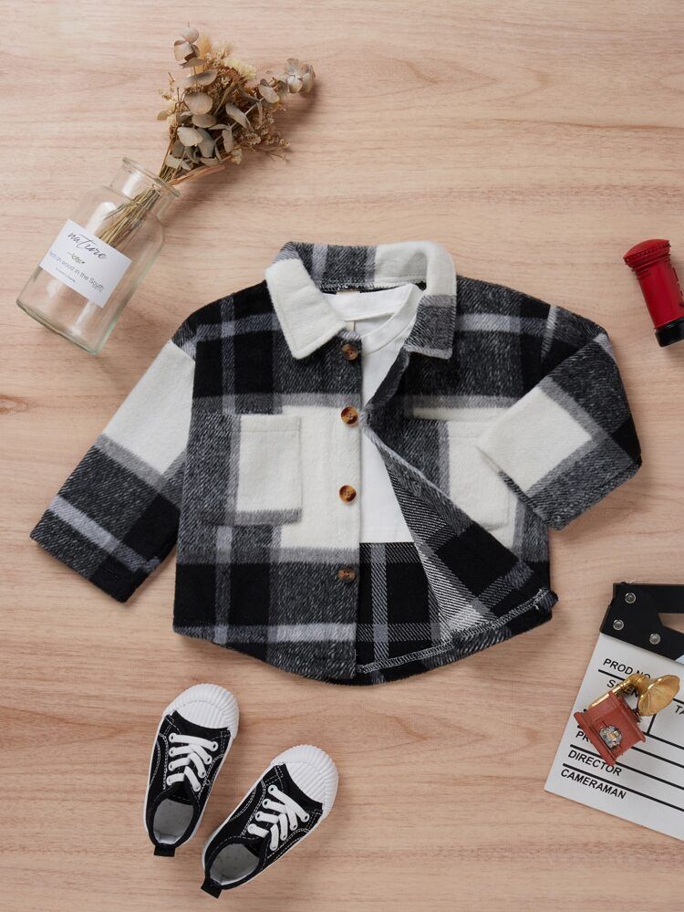 Toddler Boys Plaid Wool-Mix Shacket Without Tee | SHEIN