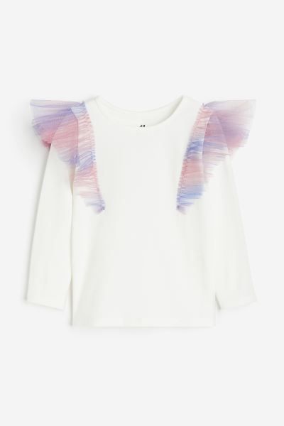 Ruffle-trimmed Top - White/pink - Kids | H&M US | H&M (US + CA)