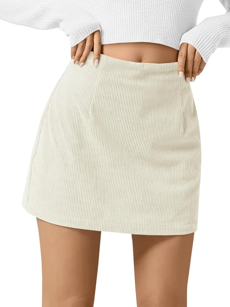 Wenrine Womens Corduroy Mini Skirt High Waisted Basic Casual A-line Short Fall Winter Skirts | Amazon (US)