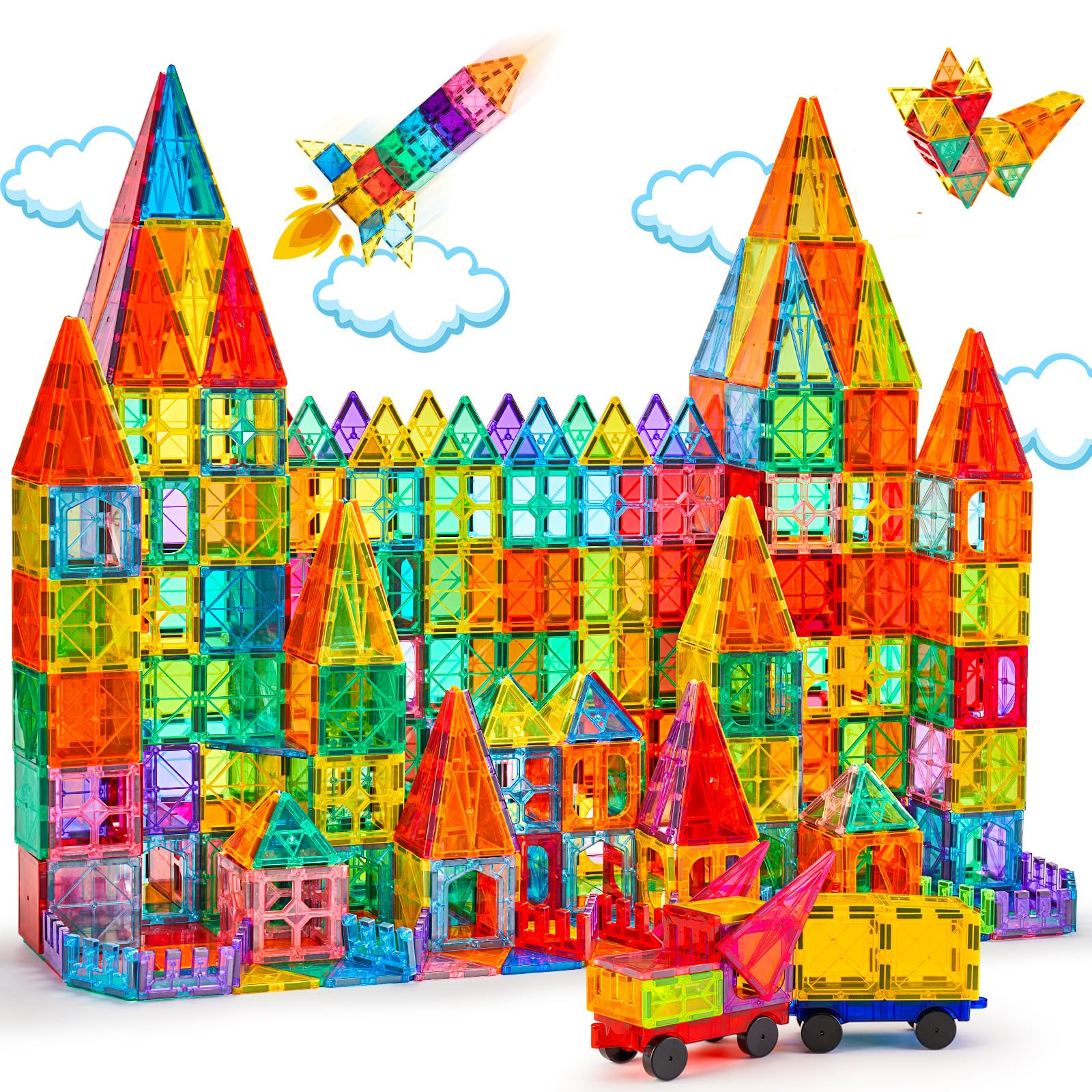 Magnetic Tiles, 100PCS Magnetic Blocks for Kids, Magnet Building Set with 2 Cars, Construction Bu... | Amazon (CA)
