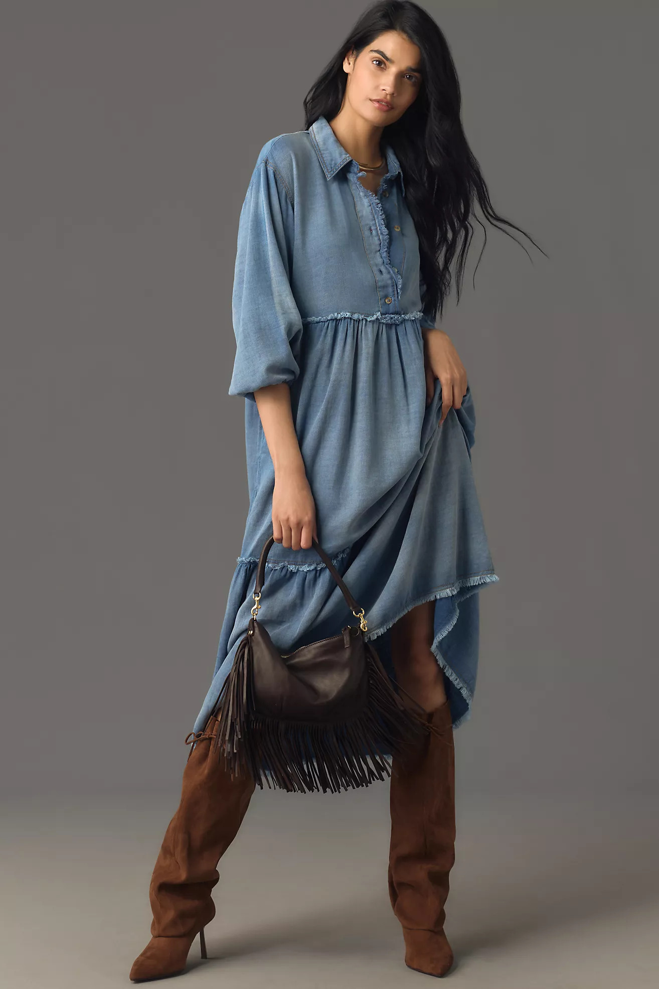 The Bettina Tiered Shirt Dress by Maeve: Denim Edition | Anthropologie (US)