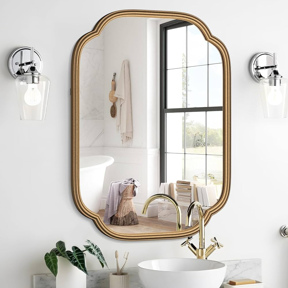 Gold Mirrors for Bathroom, 18" x 24" Rectangular Wall Mirror for Bathroom Metal Frame Farmhouse R... | Amazon (US)