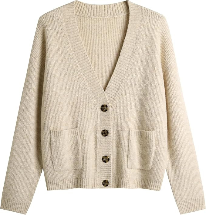 Women's Knit Cardigans Open Front Long Sleeve V Neck Button Down Loose Cardigan Sweaters Cable Kn... | Amazon (US)