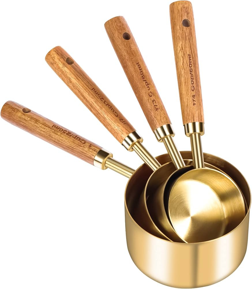 GuDoQi Gold Measuring Cups and Spoons Set of 8, Wood Handle with Metric and US Measurements, Prem... | Amazon (US)