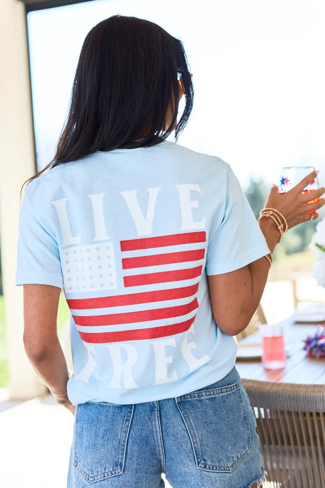 Live Free Light Blue Graphic Tee | Pink Lily