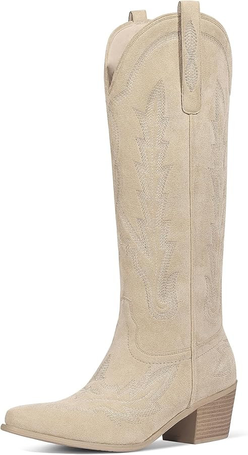 Ouepiano Cowboy Boots for Women Knee High Cowgirl Boots with Classic Embroidered Slip On Pointed ... | Amazon (US)