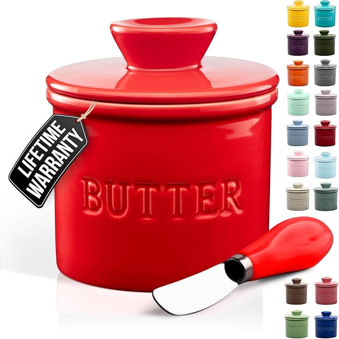 Zulay Kitchen Porcelain Butter Crock With Lid & Knife - Authentic French Butter Dish For Fresh & ... | Amazon (US)
