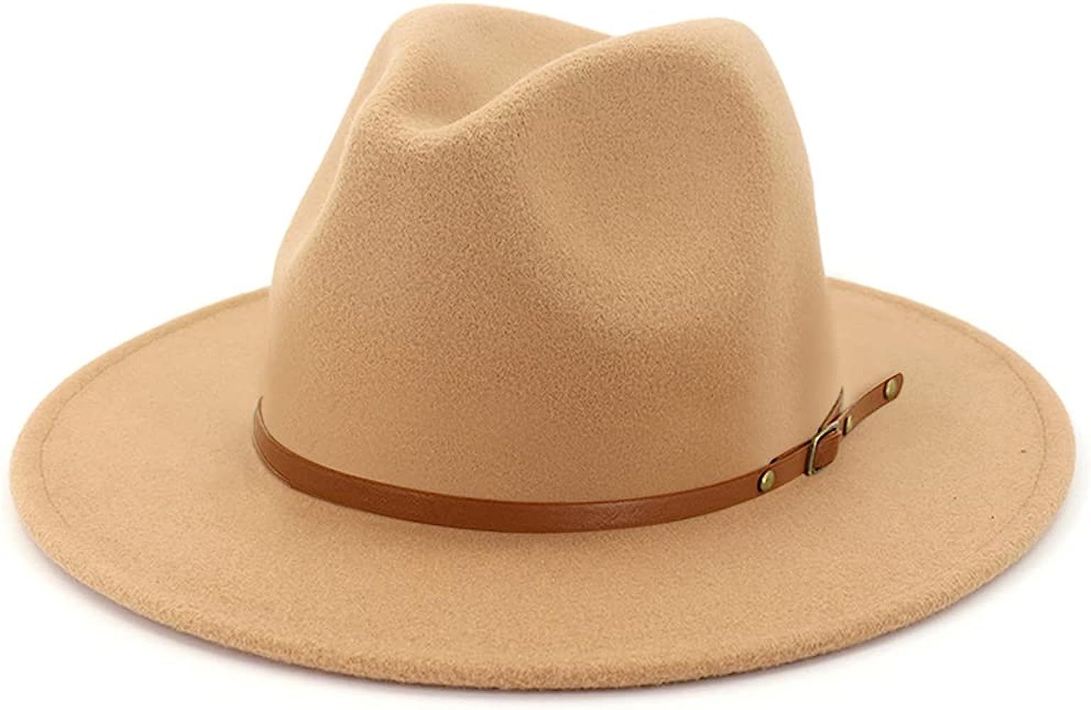 Lisianthus Women Wide Brim Wool Fedora Panama Hat with Belt Buckle | Amazon (US)