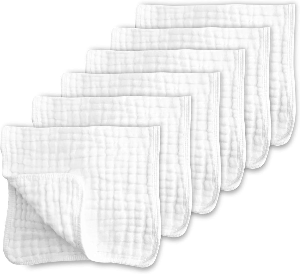 CottCare Muslin Burp Cloths for Baby 100% Cotton Large 20''X10'' 6 Layers Thicken Super Soft and Absorbent (6 Pack,White) | Amazon (US)
