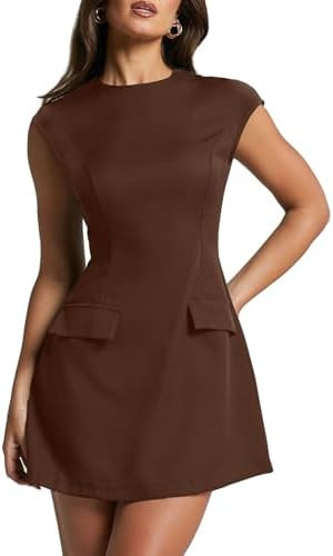 oten Women's Sexy Cap Sleeve Mock Neck Mini Dress A-Line Flare Club Night Out Party Short Dresses | Amazon (US)