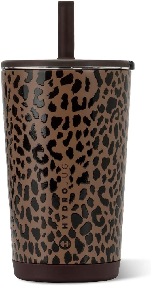 HydroJug Everyday Tumbler 14 oz, Ceramic-Lined Straw Cup, Brown Leopard | Amazon (US)