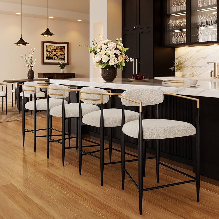Morden Fort Counter Height Bar Stools Set of 4, Modern Upholstered Counter Stools with Gold Arms ... | Amazon (US)