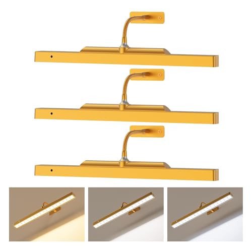 Craftersmark Picture Light Battery Operated Gold, 16in Wireless Art Light for Paintings, Dimmable 5000mAh Recharging Battery Picture Light with Remote Control for Wall, Gallery Dartboard Art | Amazon (US)