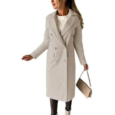 Lumento Ladies Long Length Winter Warm Overcoats Loose Cardigan Pea Coats Casual Lapel Trench Coat B | Walmart (US)