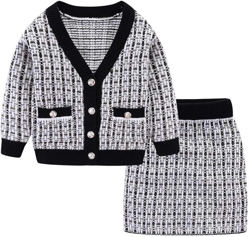 Mud Kingdom Cute Little Girls Ribbed Knit Cardigan Skirt Set School Style | Amazon (US)
