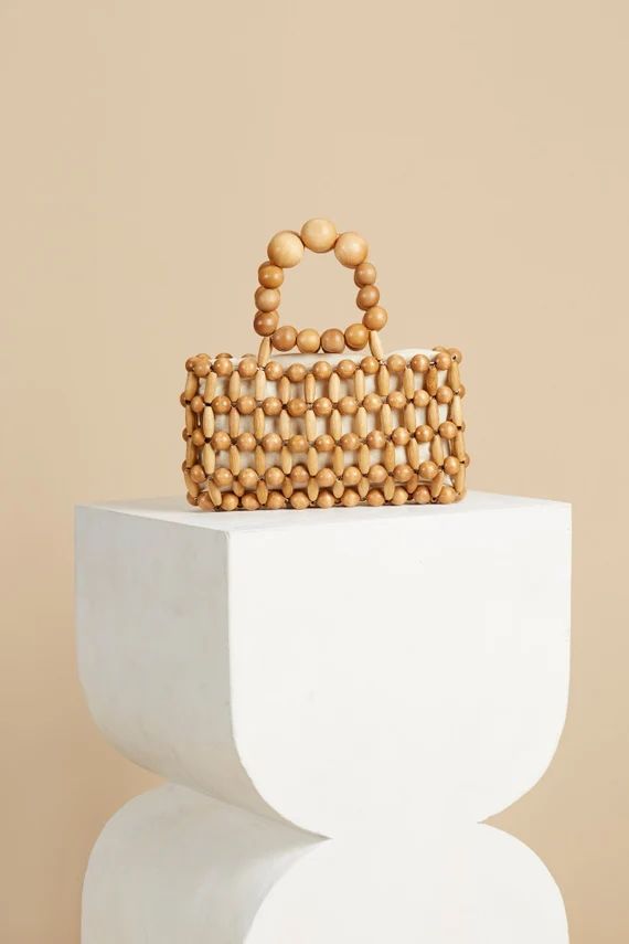 Hand-woven girl self-made natural wood beads handbag retro | Etsy | Etsy (US)