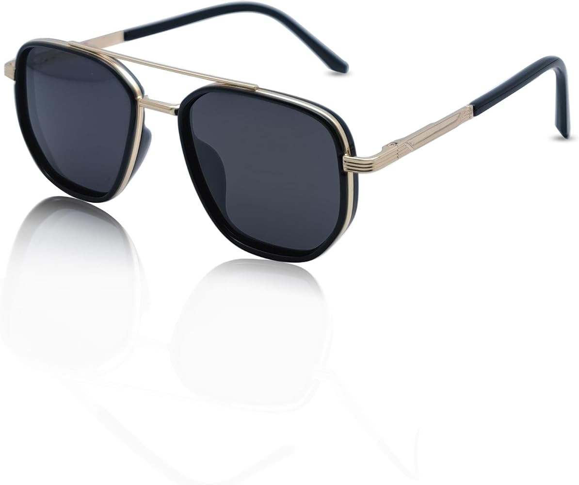 Tangle Free Aviator Sunglasses for Women Polarized Metal Square Frame, UV Protection, Black Brown... | Amazon (US)