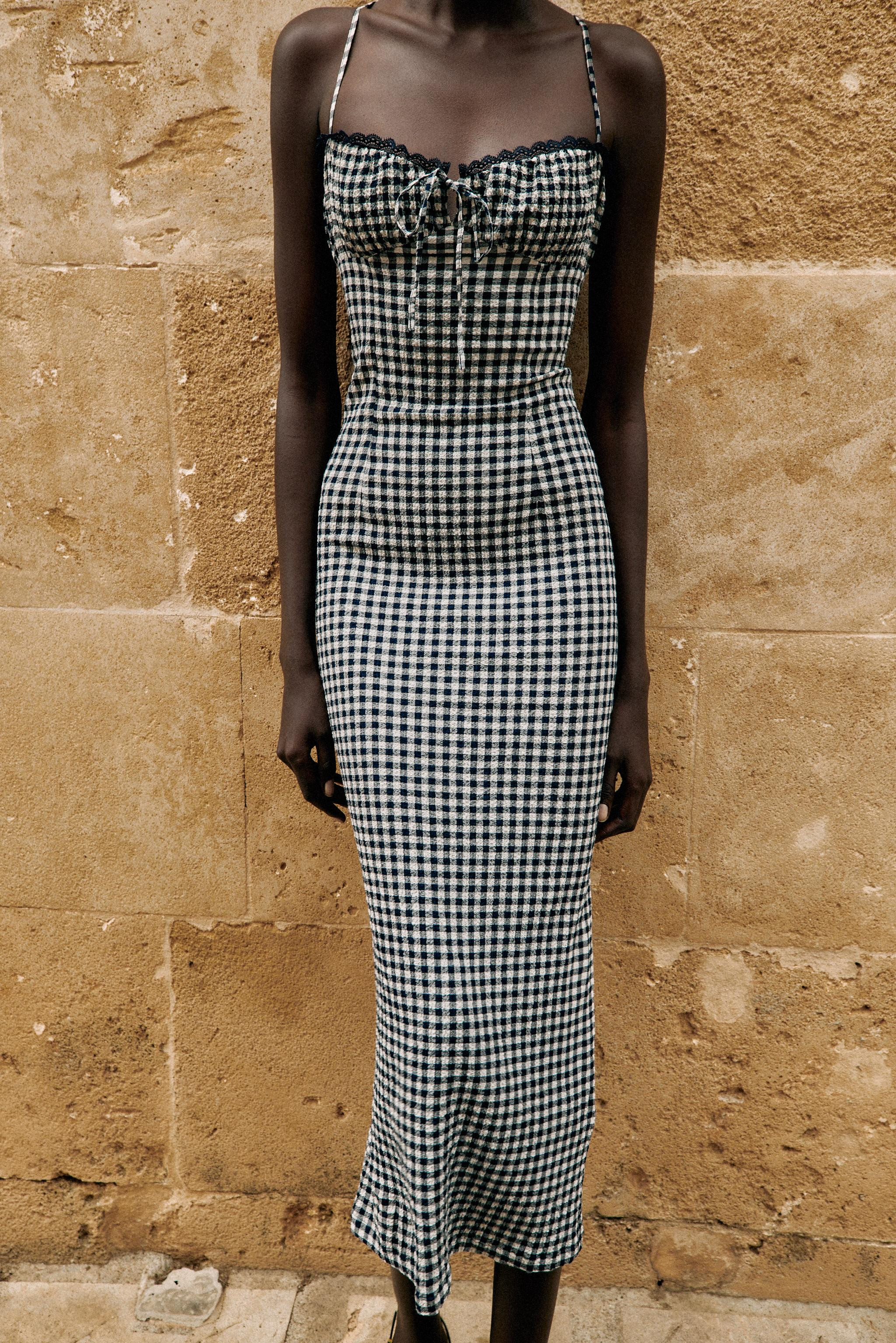 FITTED GINGHAM MIDI DRESS | Zara US