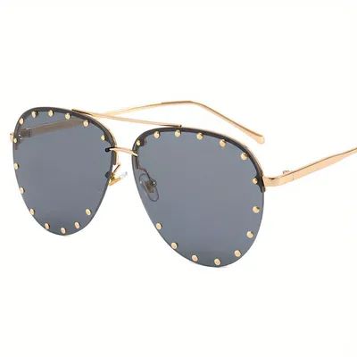 Top Bar Fashion Aviator Sunglasses For Women Men Oversized Semi Rimless Glasses Rivet Decor Eyewe... | Temu Affiliate Program