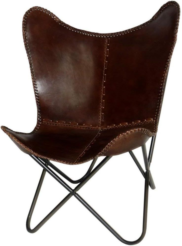 Leather Butterfly Chair - Genuine Leather I Handmade, Iron Frame I Lounge Chair I Comfortable Rec... | Amazon (US)
